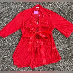 NEW Women's vibrant red, 3-piece Lingerie Set by Avidlove